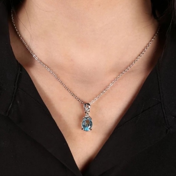 NEW Silver Aquamarine Diamond Necklace - Picture 4 of 8
